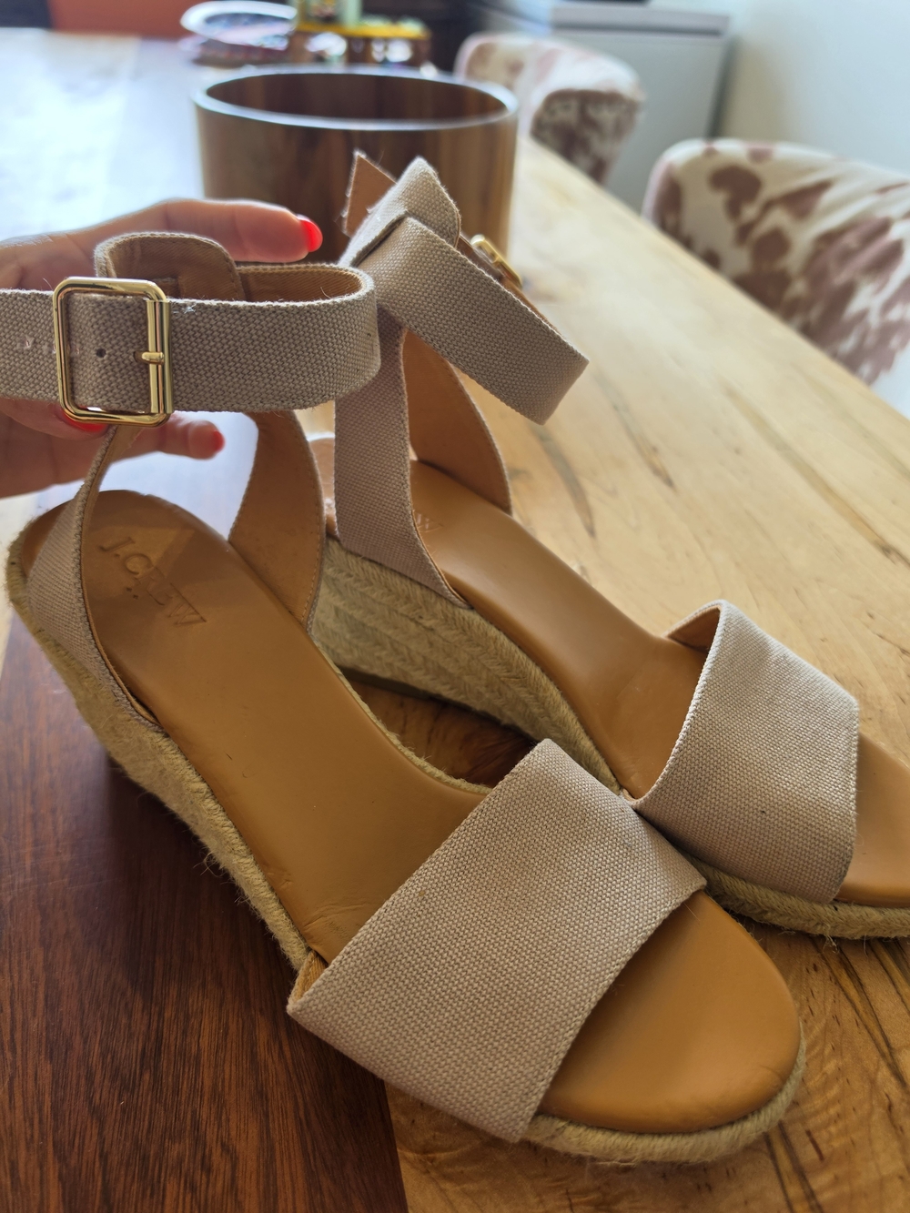 NWOT J. Crew Women's Espadrille Wedge Sandals in Beige